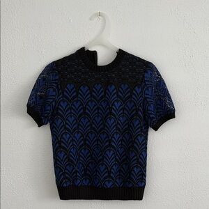 Anthropologie Daniel Rainn Women's Blue Black Crochet Knit Sweater Top
